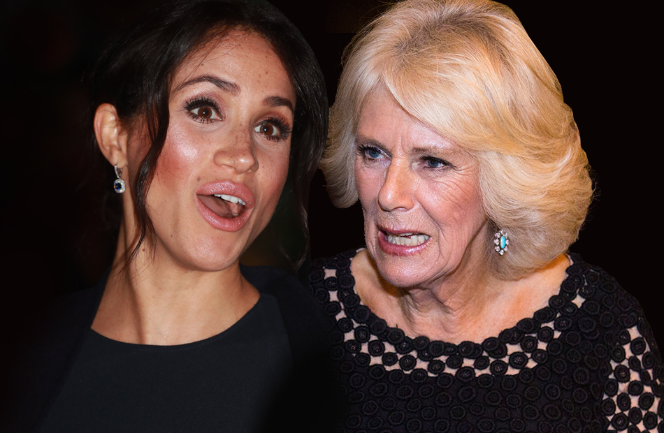 Montage: Herzogin Meghan und Queen Consort Camilla empört