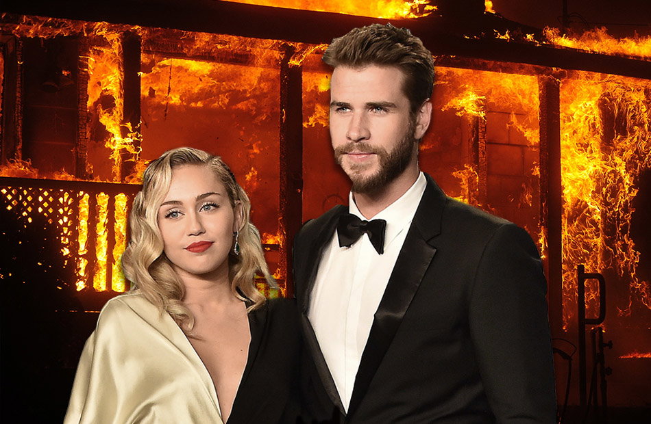 Miley Cyrus und Liam Hemsworth, Feuer im Hintergrund
