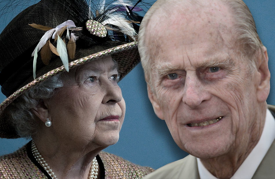 Queen Elizabeth II. guckt ernst zur Seite, Prinz Philip guckt ebenfalls ernst