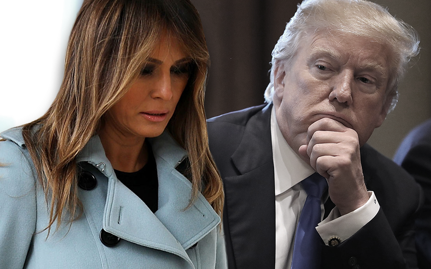 Melania Trump guckt traurig nach unten, Donald Trump schaut abwartend