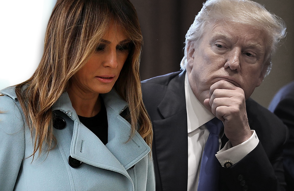 Melania Trump guckt traurig nach unten, Donald Trump schaut abwartend