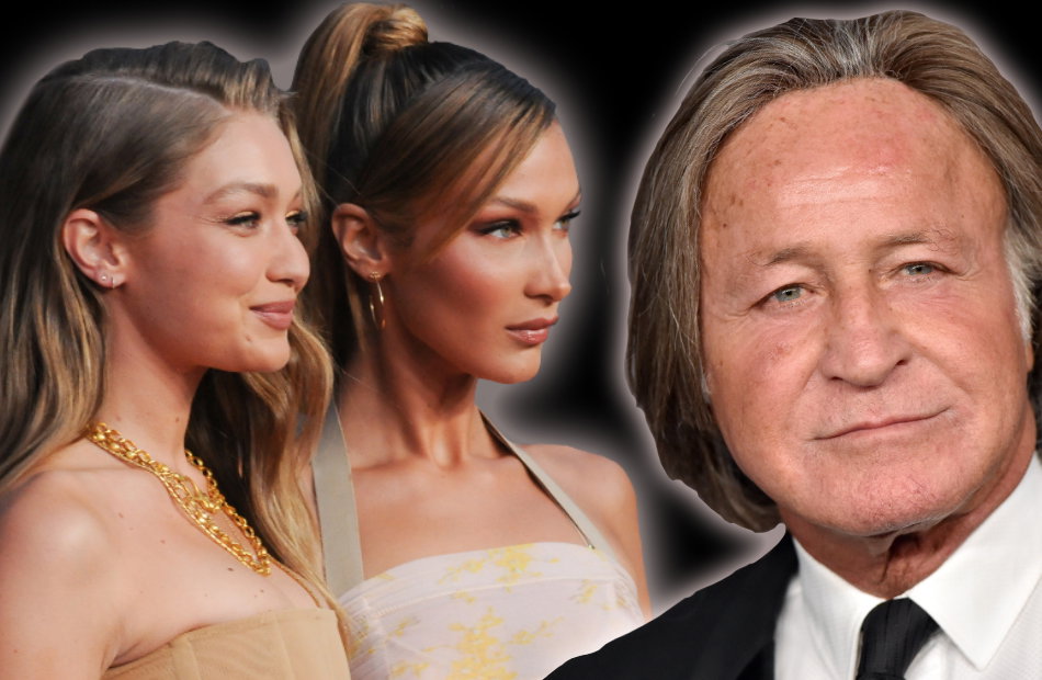 Gigi und Bella Hadid gucken zur Seite, daneben ein Bild ihres Vaters Mohamed Hadid