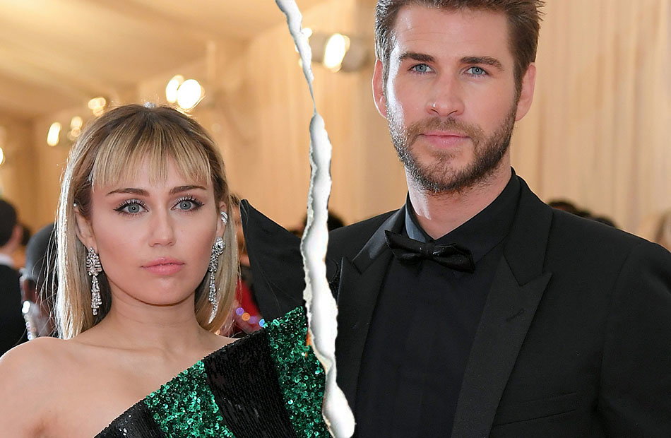 Miley Cyrus und Liam Hemsworth mit Riss in der Mitte