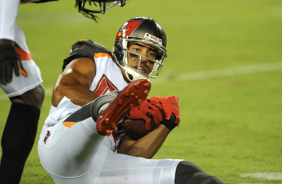 NFL-Spieler fällt mit Ball in den Händen zu Boden