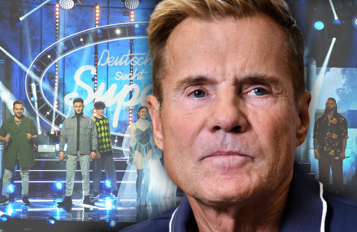 Dieter Bohlen guckt ernst, DSDS-Kandidaten im Hintergrund