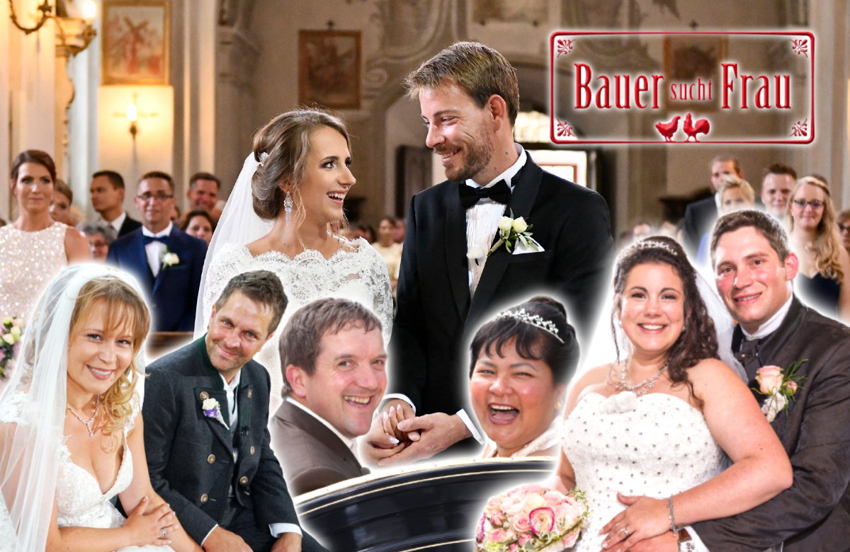 Collage aus den "Bauer sucht Frau"-Hochzeitspaaren