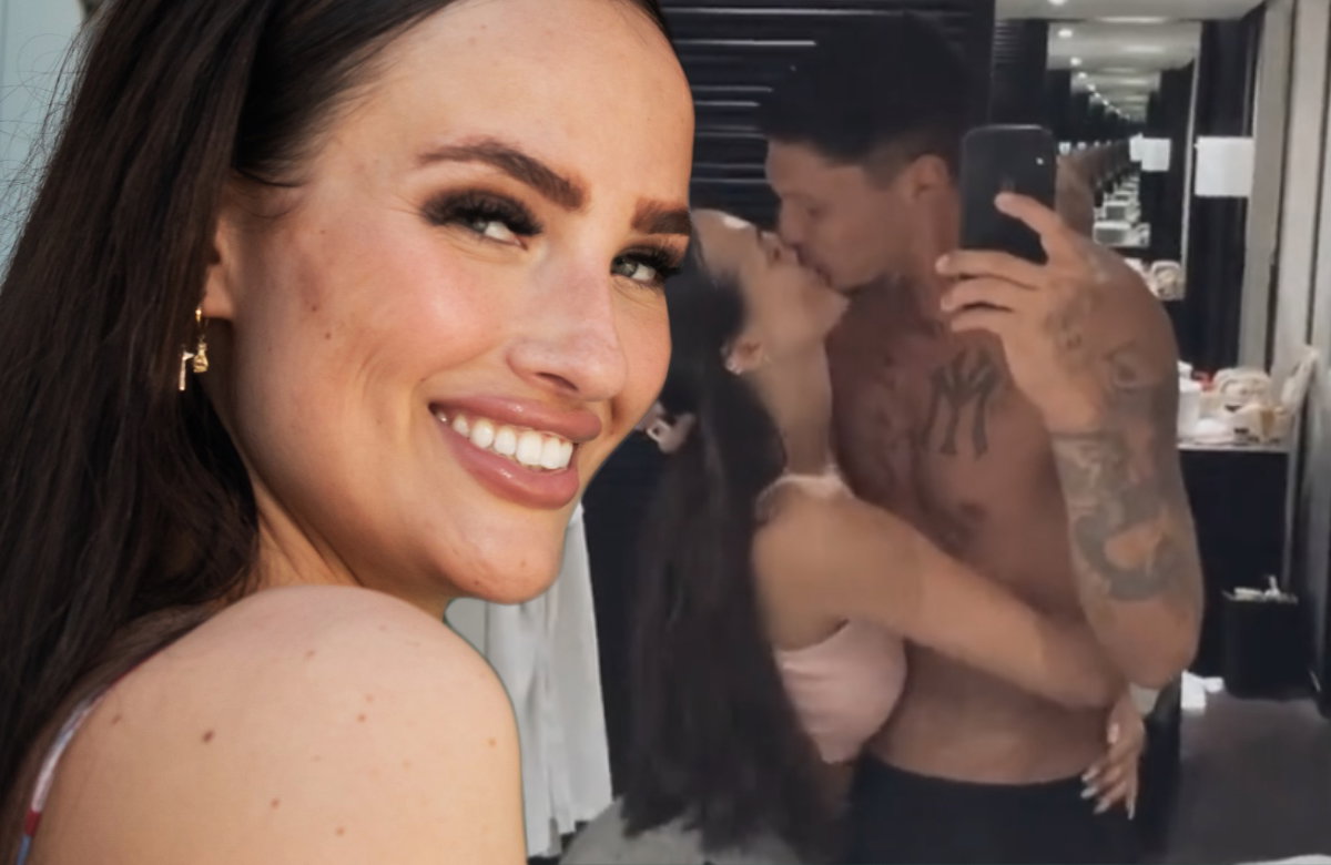 Collage von Paulina alleine und Paulina und Yasin wie sie sich küssen.