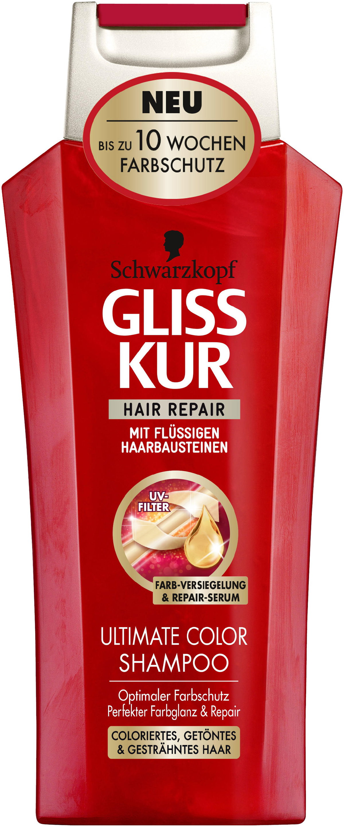 "Ultimate Color Shampoo" aus der "Ultimate Color"- Pflegeserie von Gliss Kur, ca. 3 Euro.
