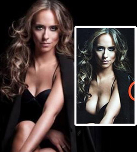 Jennifer Love Hewitt: rechts das Original-Foto, links die "brustverkleinerte" Version