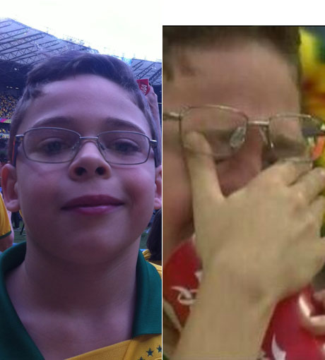 Links vor dem Spiel, rechts während des Spiels: der kleine Brasilien-Fan Tomaz