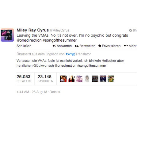 Mileys Reaktion auf die Reaktionen via Twitter