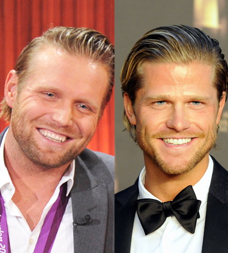Links der Beachvolleyballer Julius Brink, rechts sein Doppelgänger: "Bachelor" Paul Janke