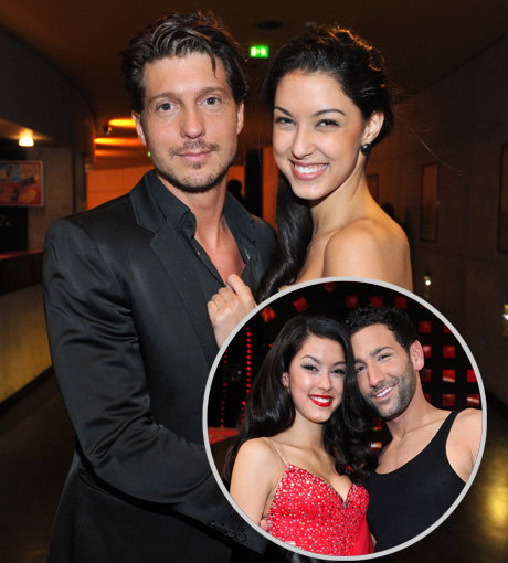 Rebecca Mir mit Sebastian Deyle im März 2012 in Berlin und mit ihrem Tanzpartner Massimo