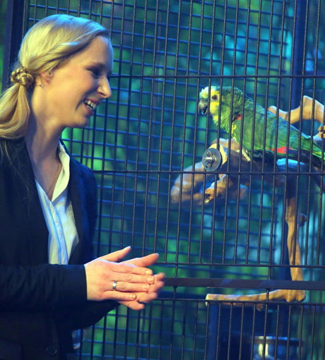Papagei Jacko mit Janina Skurt sorgte wieder bei der Jury für Lacher