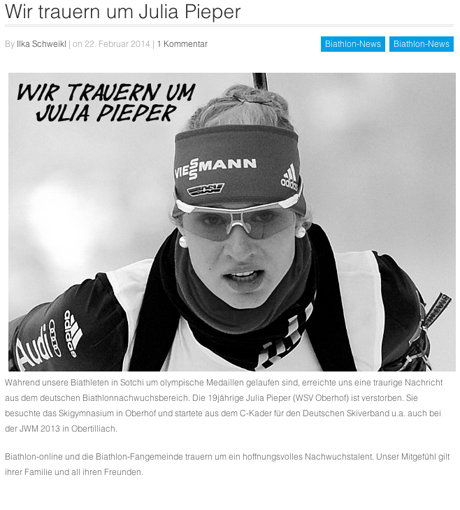 Diese Meldung veröffentlichte "Biathlon Online"