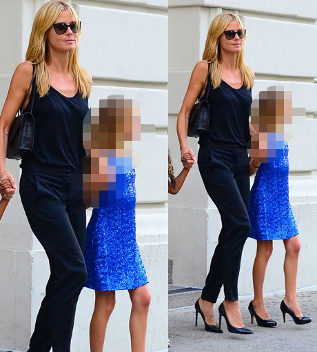 Heidi Klum unterwegs in New York. Ihre 10-jährige Tochter Leni trägt - wie ihre Mutter - High-Heels. Muss das sein?