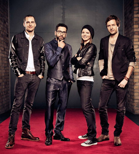 Sie stehen im Finale von "The Voice": Michael Lane, James Borges, Isabell Schmidt und Nick Howard (v.l.)